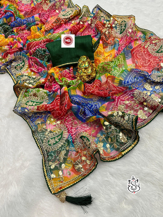 Georgette Bhandhini Pachrangi Print Saree