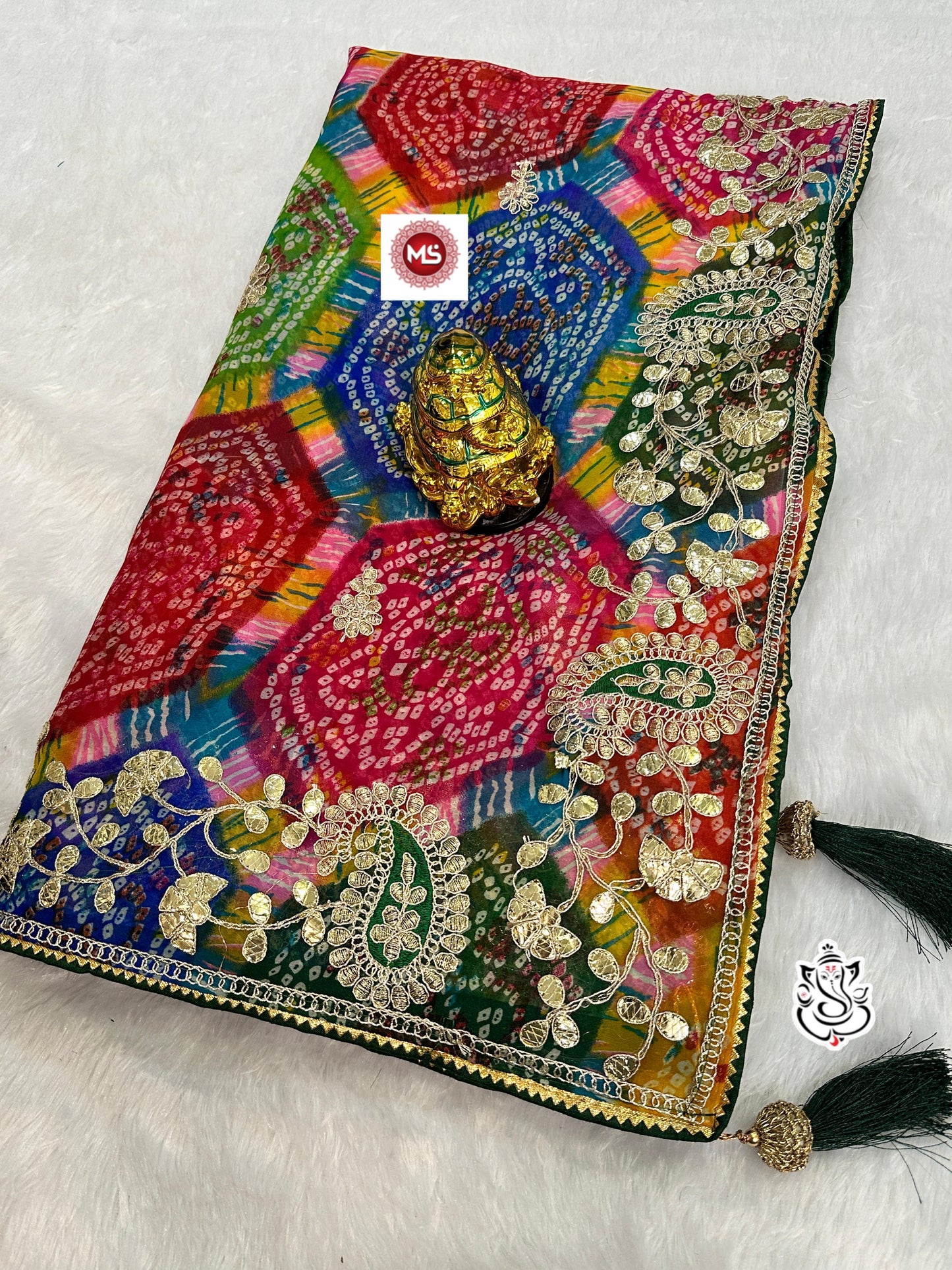 Georgette Bhandhini Pachrangi Print Saree