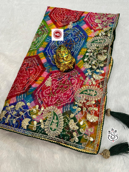 Georgette Bhandhini Pachrangi Print Saree