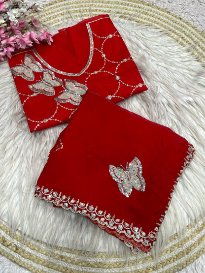 C -pallu 3mm sequence Coding Embroidery Saree