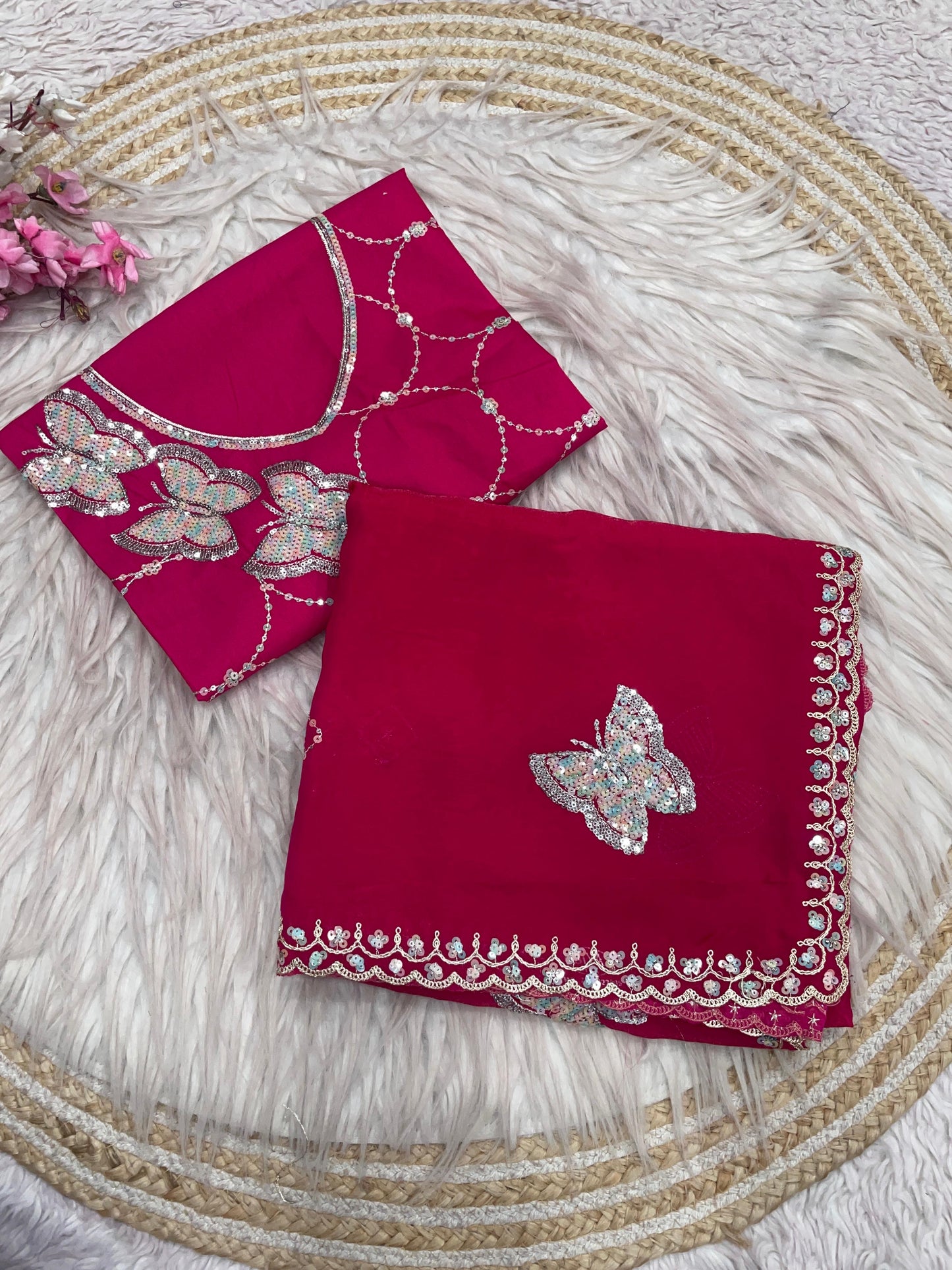 C -pallu 3mm sequence Coding Embroidery Saree