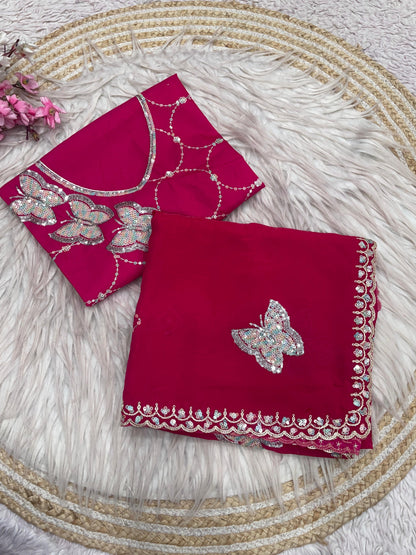 C -pallu 3mm sequence Coding Embroidery Saree