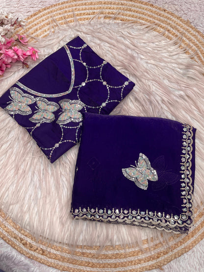 C -pallu 3mm sequence Coding Embroidery Saree