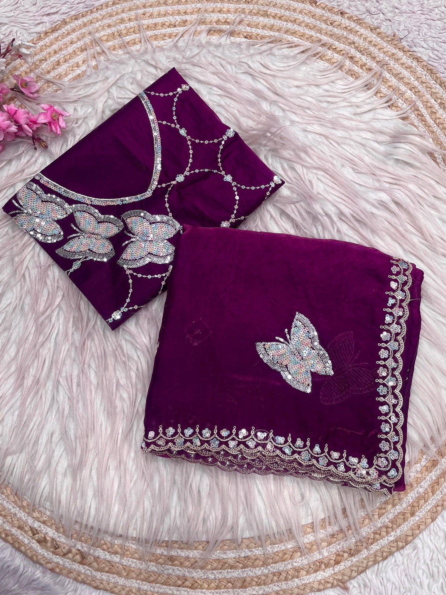 C -pallu 3mm sequence Coding Embroidery Saree