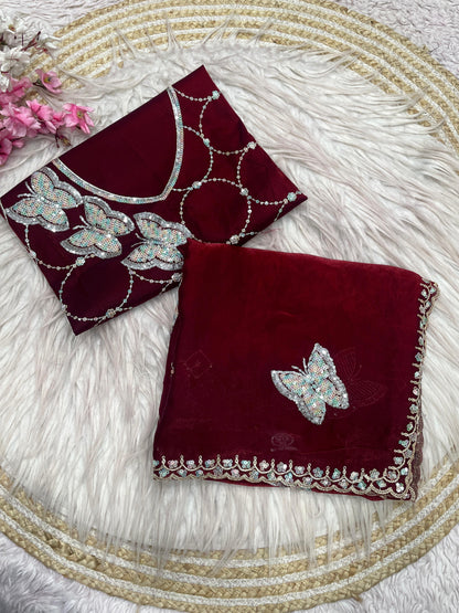 C -pallu 3mm sequence Coding Embroidery Saree