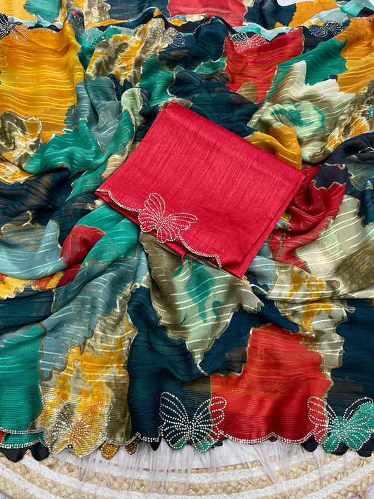 Wetless jari Patti  With Beautiful jarkhan Work &Siroski Work