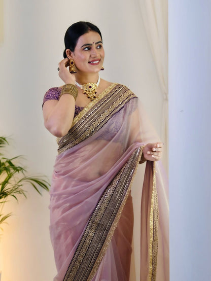 Beautiful Sequance and Dori Embroidery Work Saree