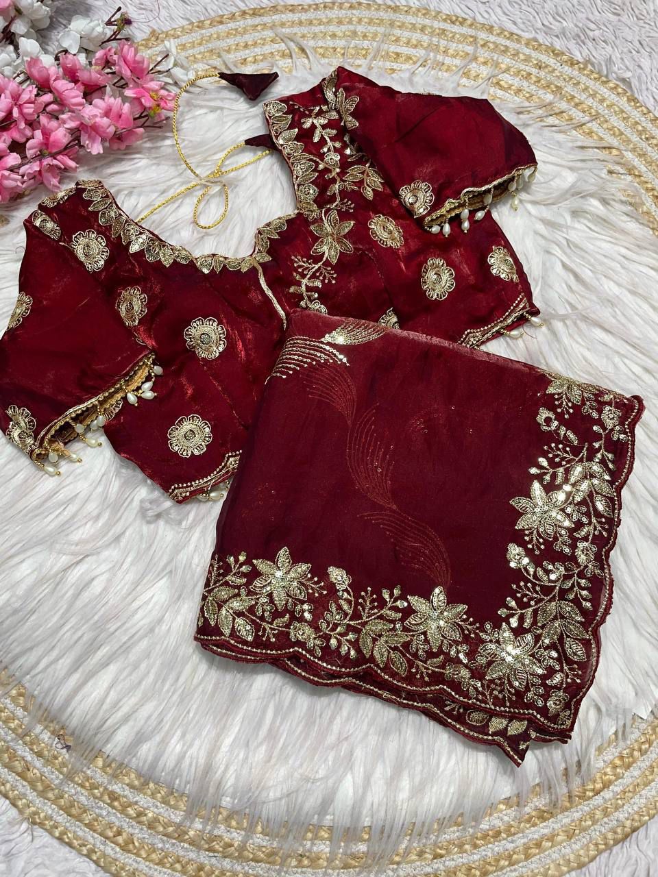 C -Pallu 3mm multi sequence  Embroidery Work Saree