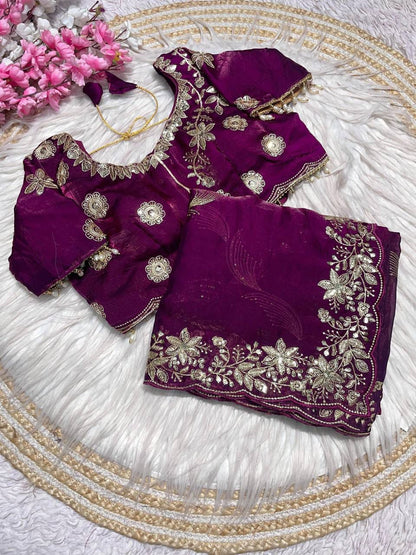 C -Pallu 3mm multi sequence  Embroidery Work Saree