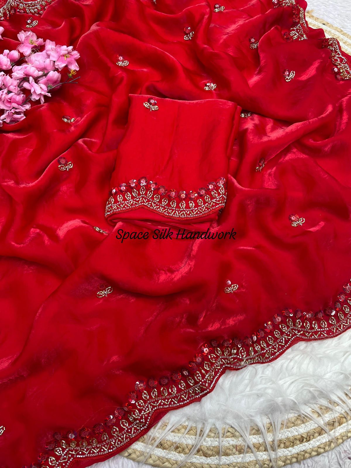 Fancy Space Silk Fabric With Fancy Handwork Saree