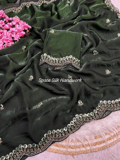 Fancy Space Silk Fabric With Fancy Handwork Saree