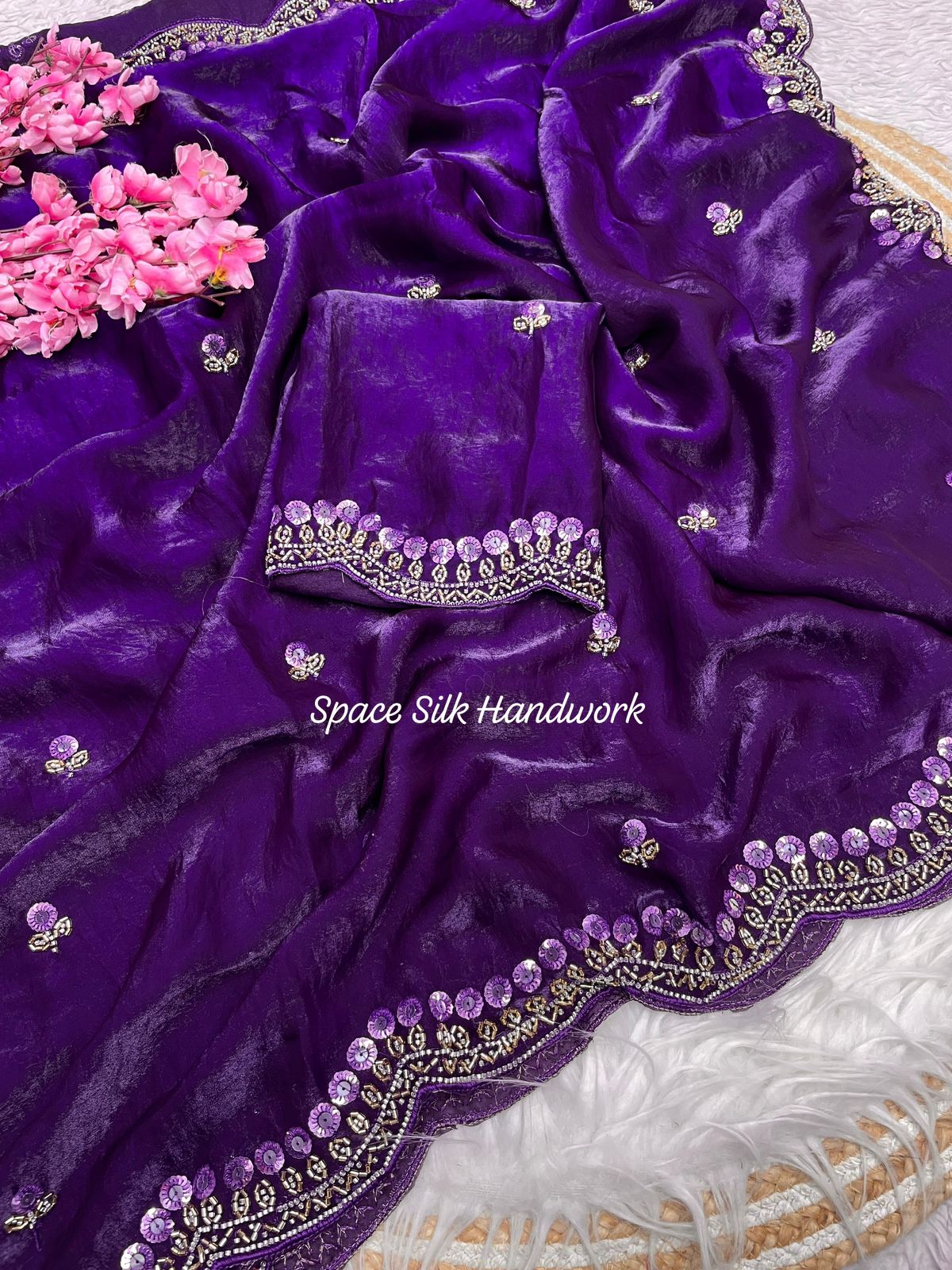 Fancy Space Silk Fabric With Fancy Handwork Saree