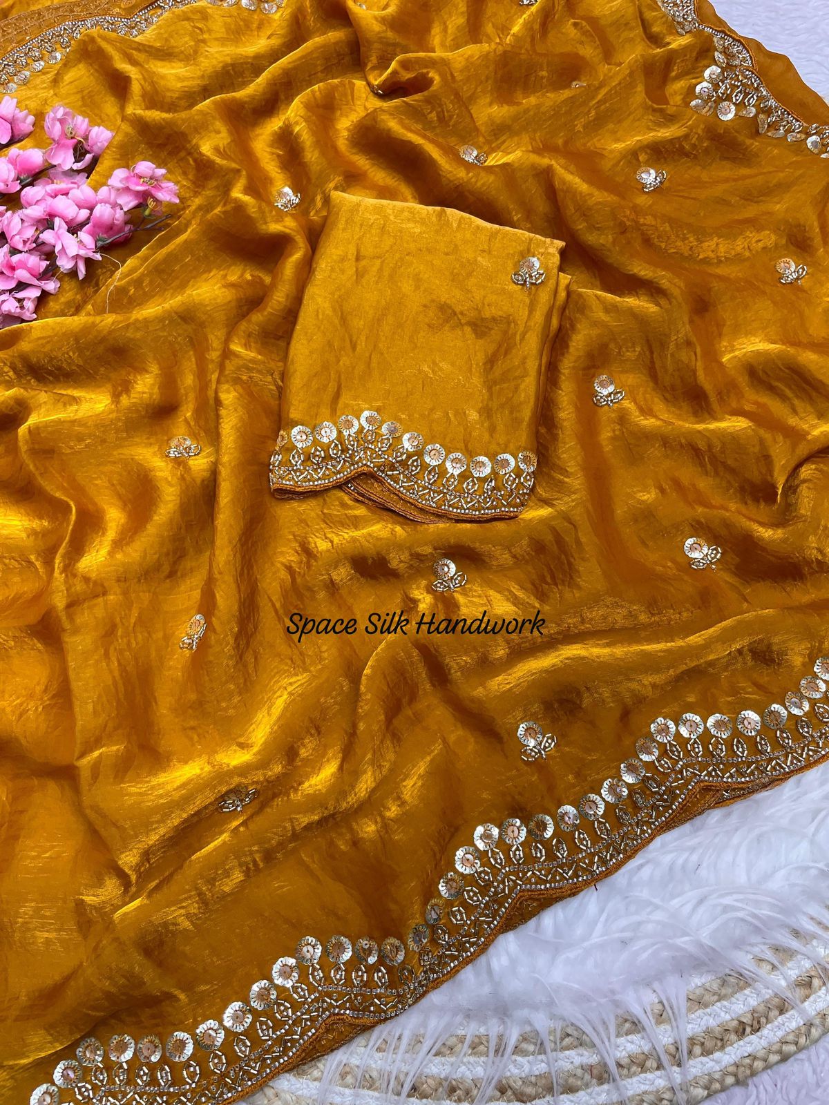 Fancy Space Silk Fabric With Fancy Handwork Saree