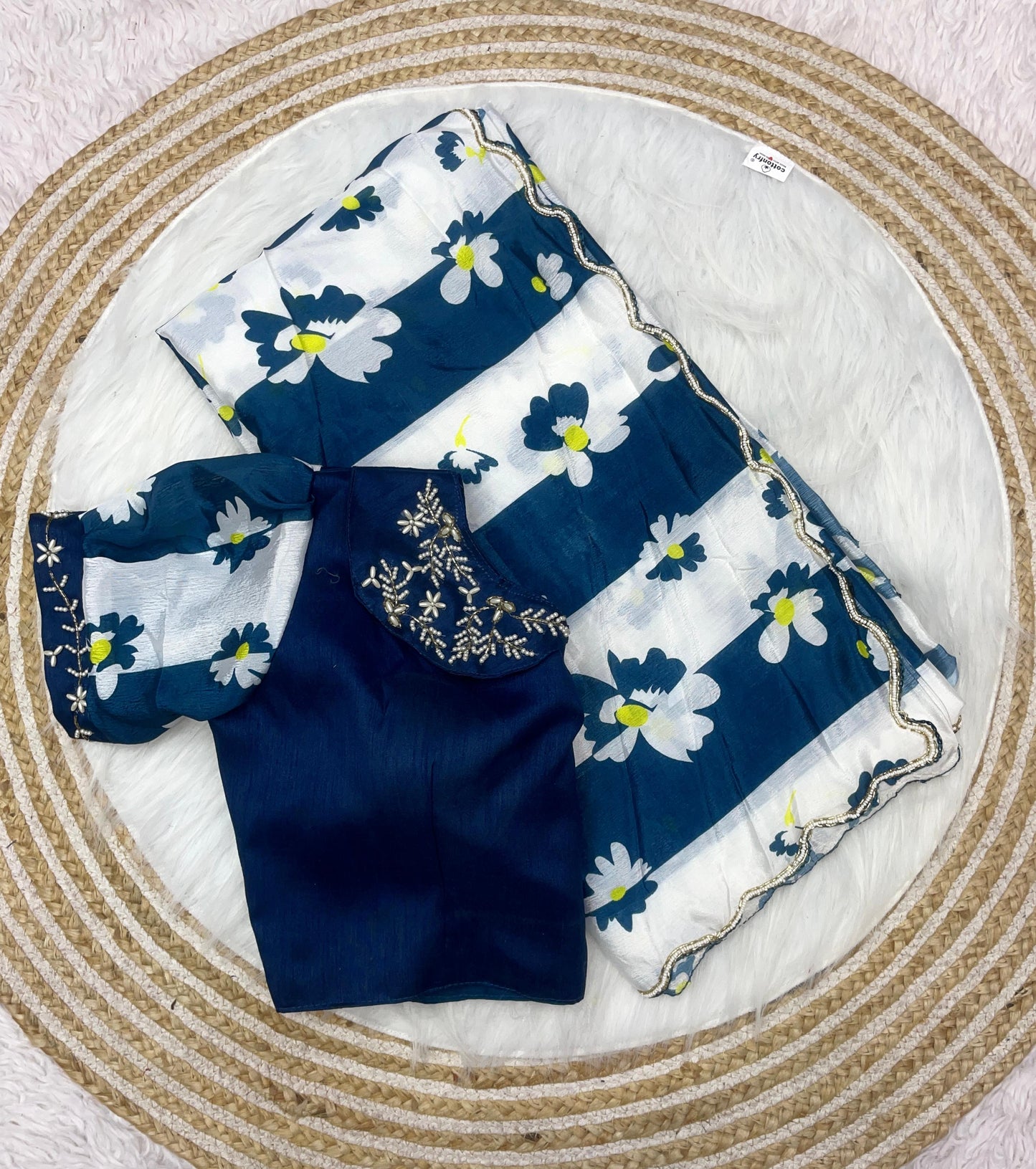 Mono sattin with Designer Handwork Saree