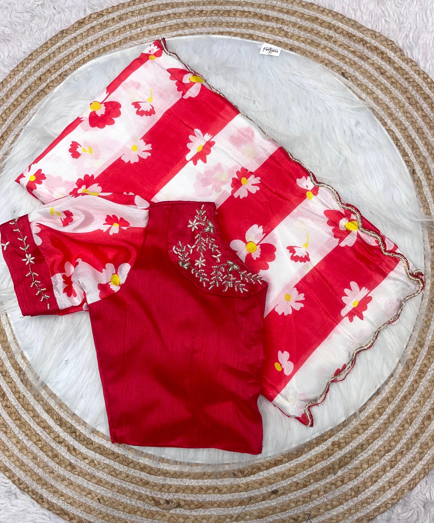 Mono sattin with Designer Handwork Saree