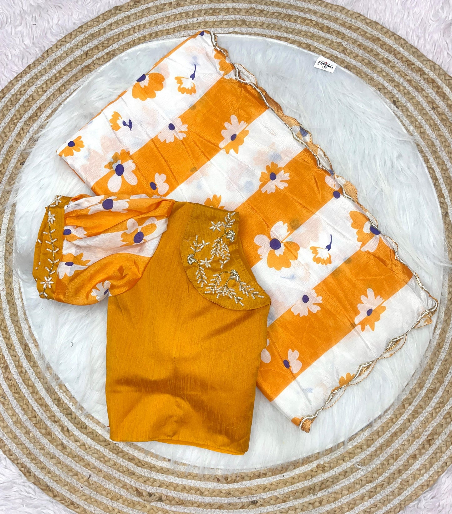 Mono sattin with Designer Handwork Saree