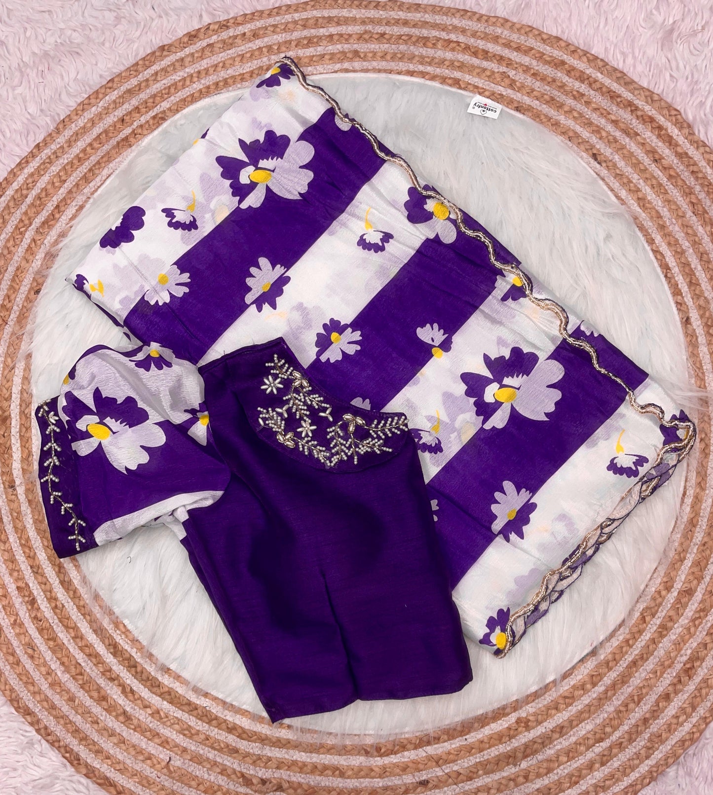 Mono sattin with Designer Handwork Saree