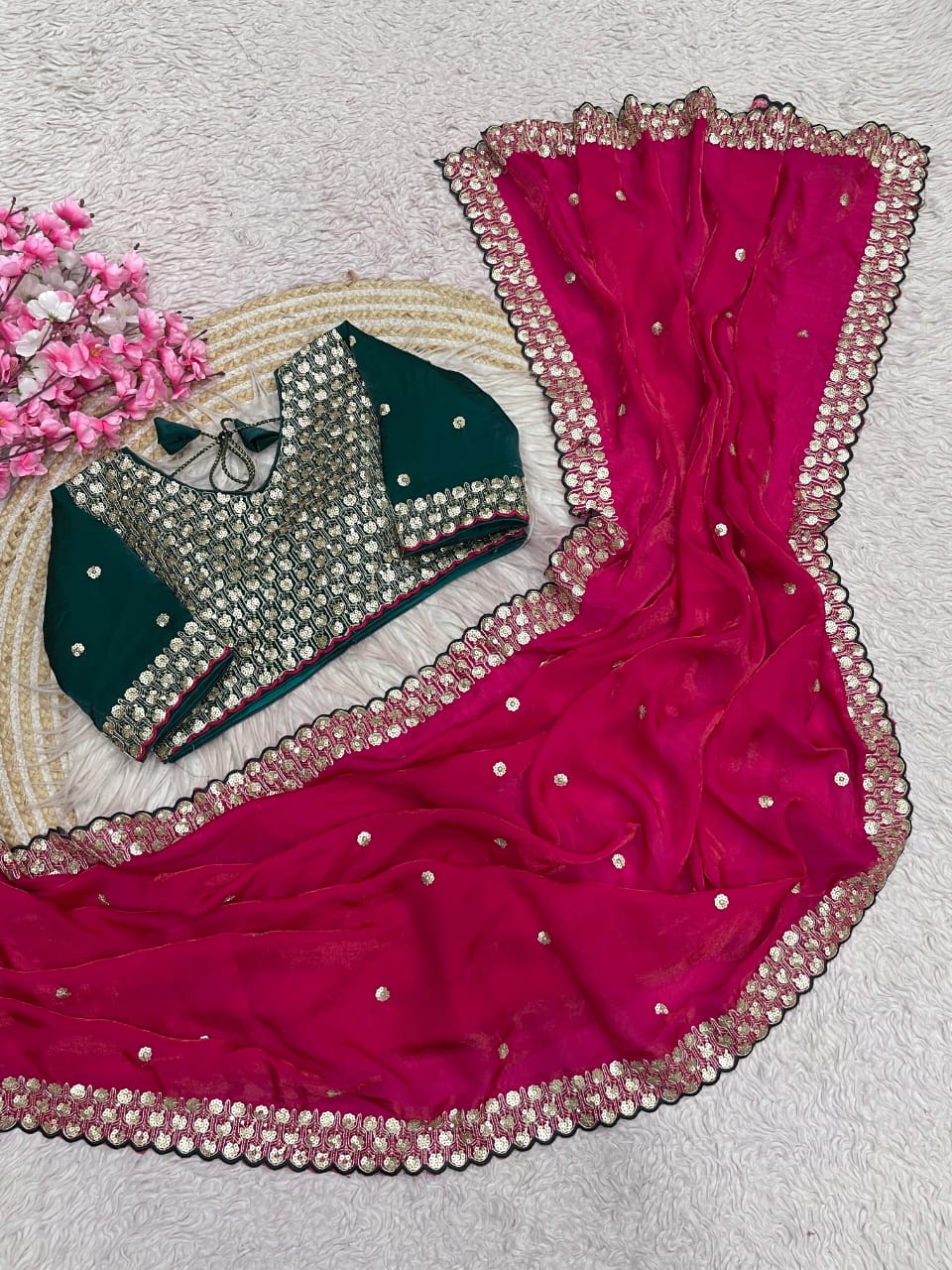Sequins Coding Embroidery work Saree