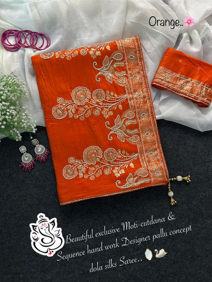 Attractive exclusive Moti-cutdana & sequence hand work