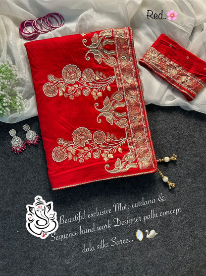Attractive exclusive Moti-cutdana & sequence hand work