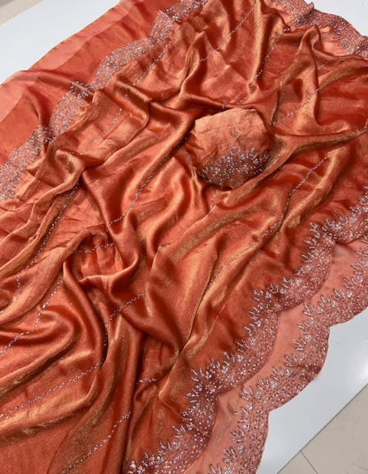 Fendy Chiffon saree with Jar khan Dimond Work