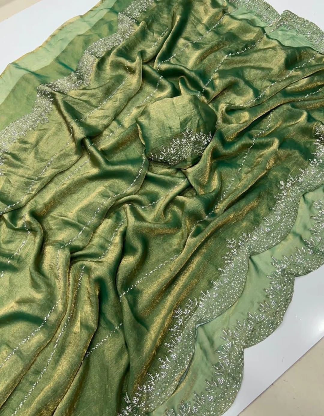 Fendy Chiffon saree with Jar khan Dimond Work