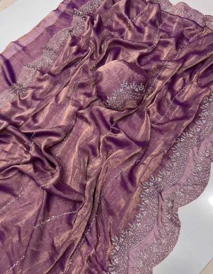 Fendy Chiffon saree with Jar khan Dimond Work