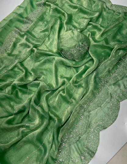 Fendy Chiffon saree with Jar khan Dimond Work