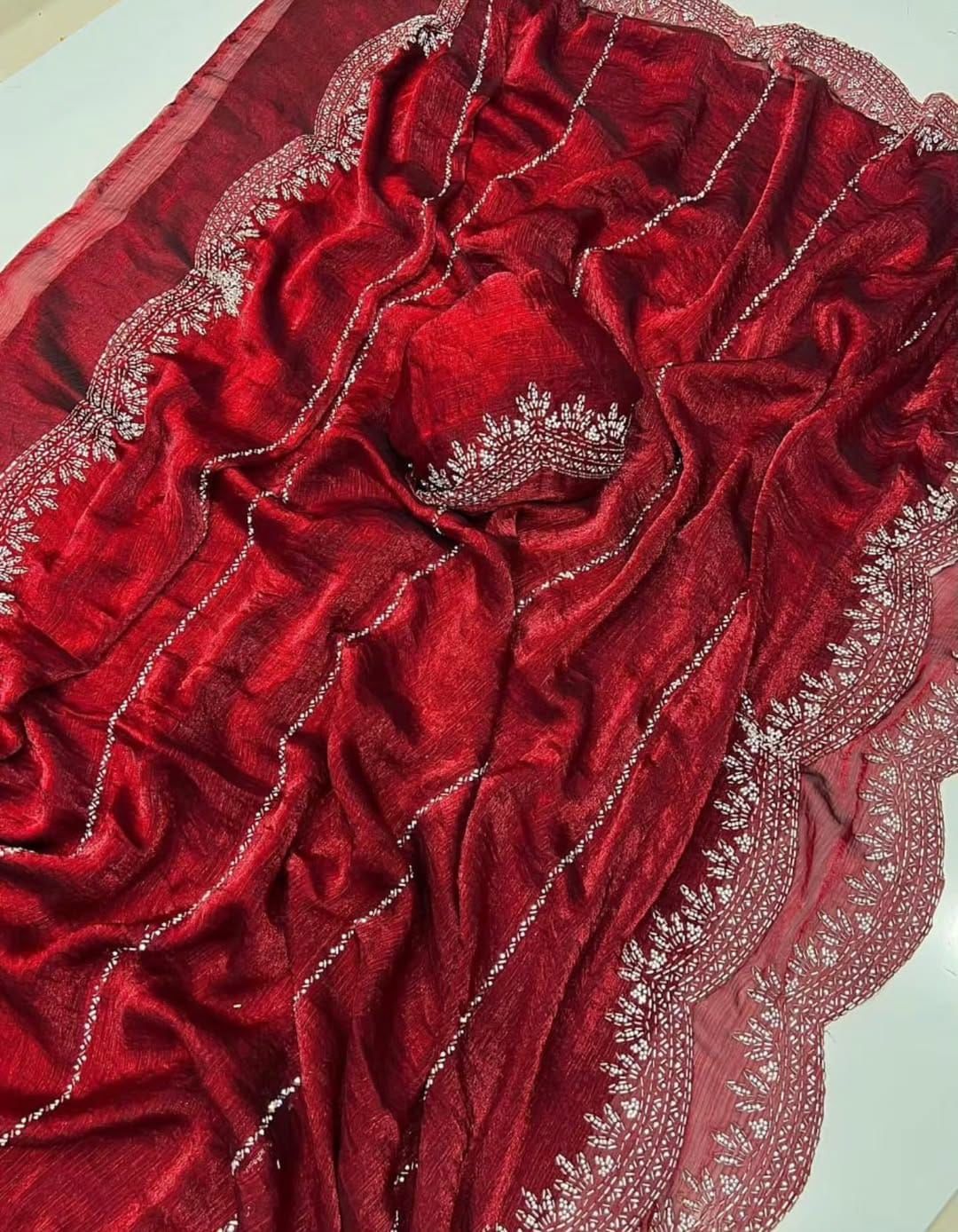 Fendy Chiffon saree with Jar khan Dimond Work