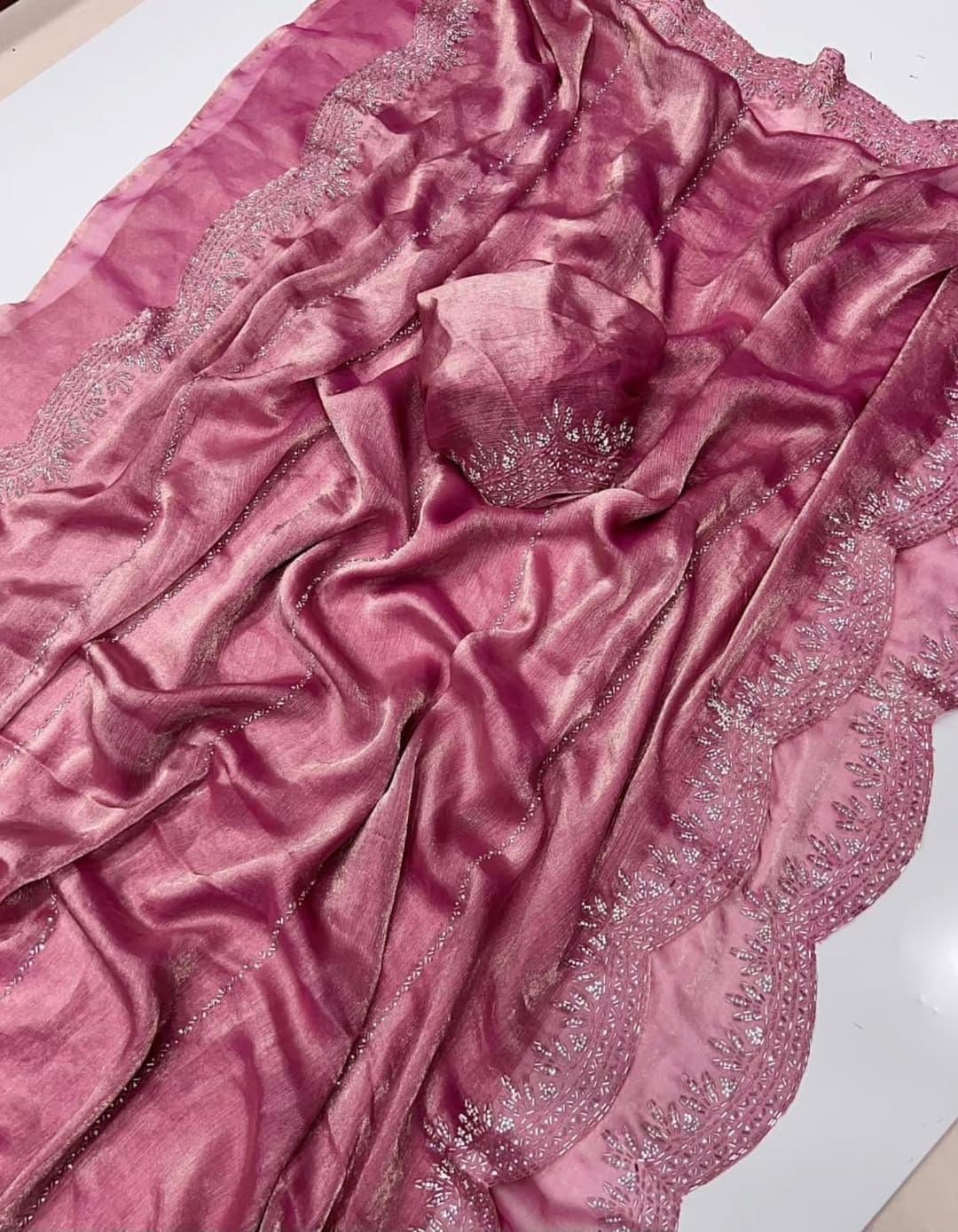 Fendy Chiffon saree with Jar khan Dimond Work