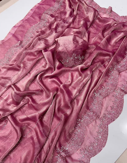 Fendy Chiffon saree with Jar khan Dimond Work