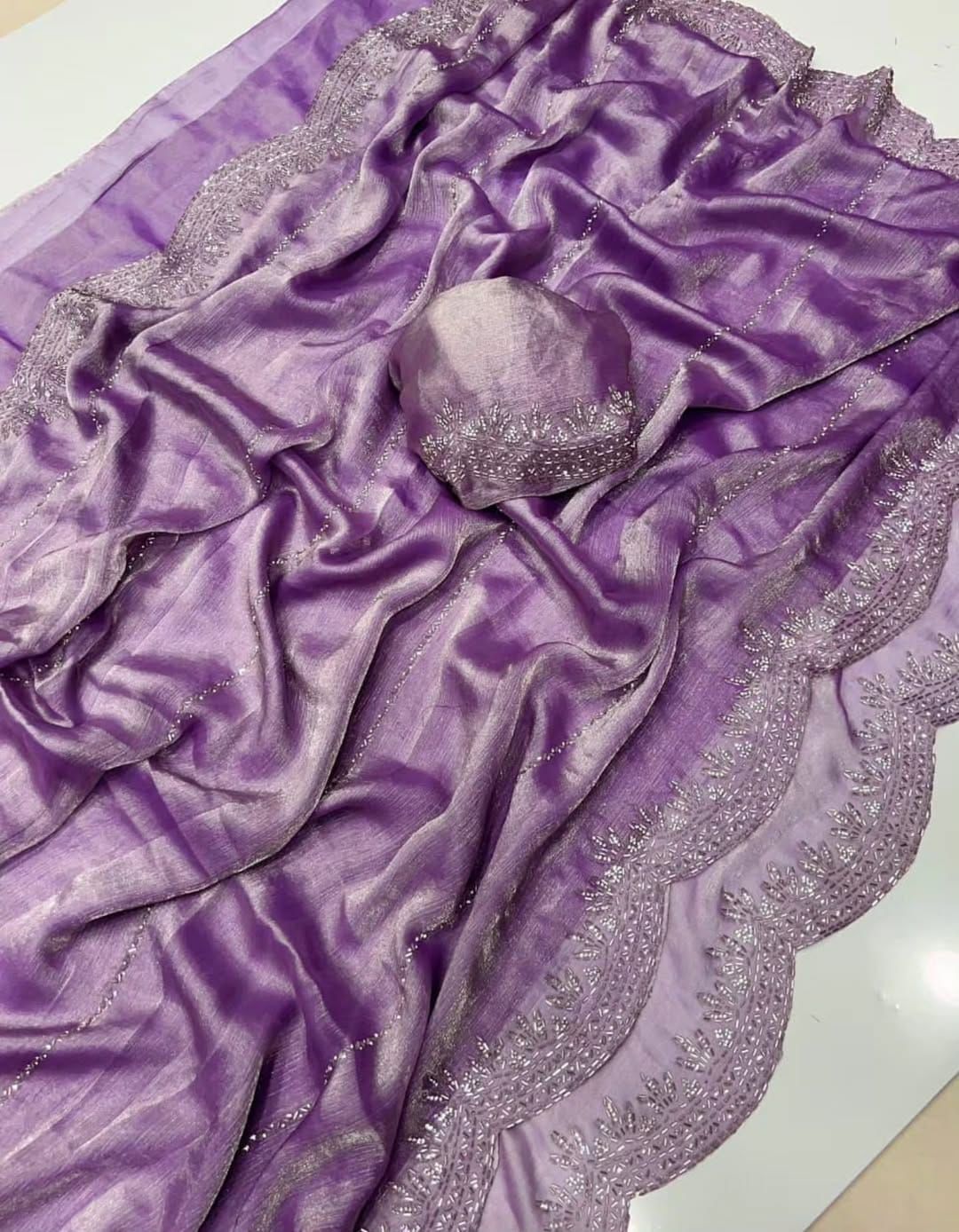 Fendy Chiffon saree with Jar khan Dimond Work