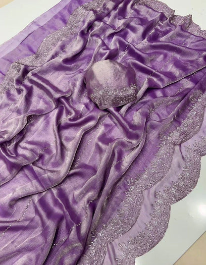 Fendy Chiffon saree with Jar khan Dimond Work