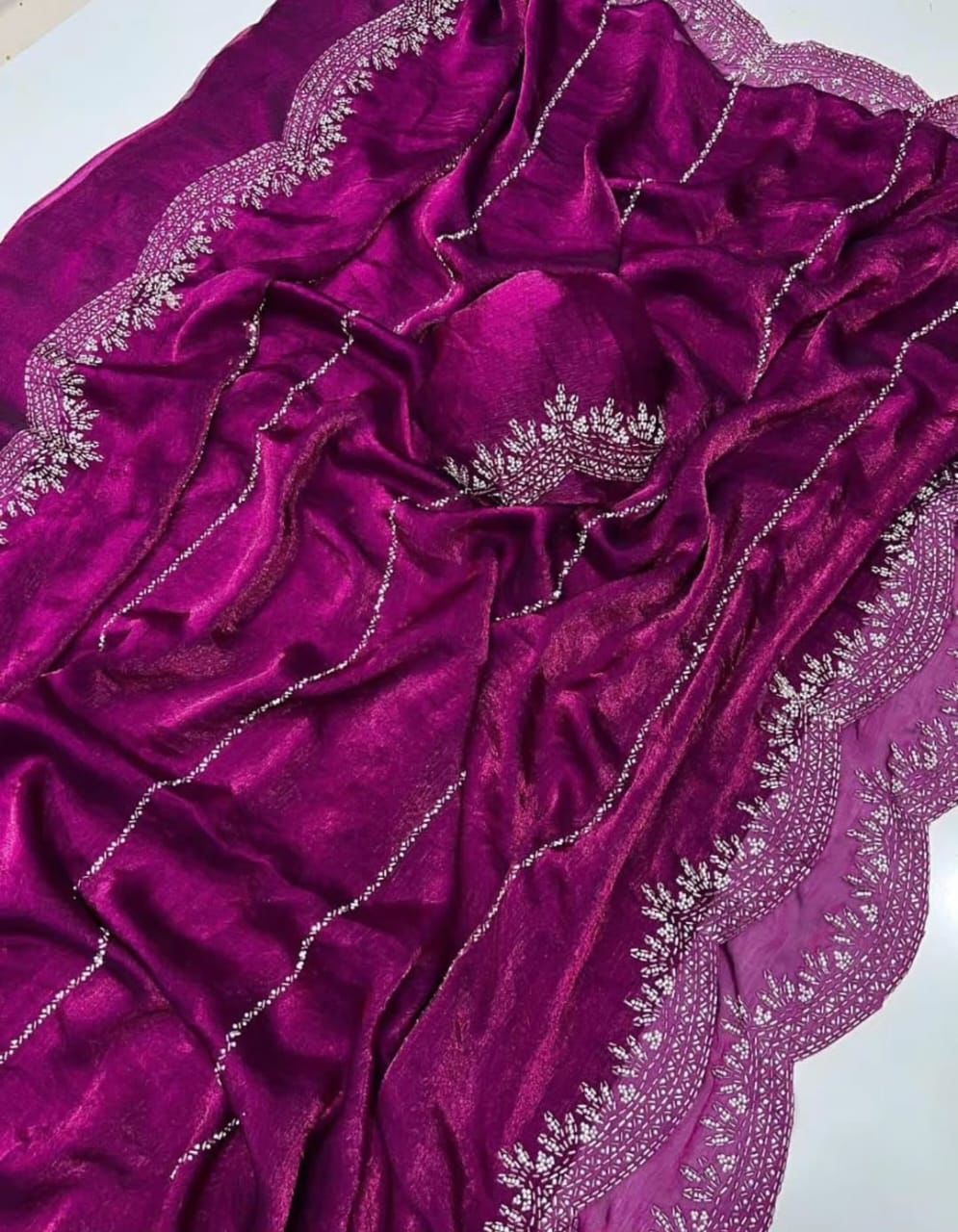 Fendy Chiffon saree with Jar khan Dimond Work