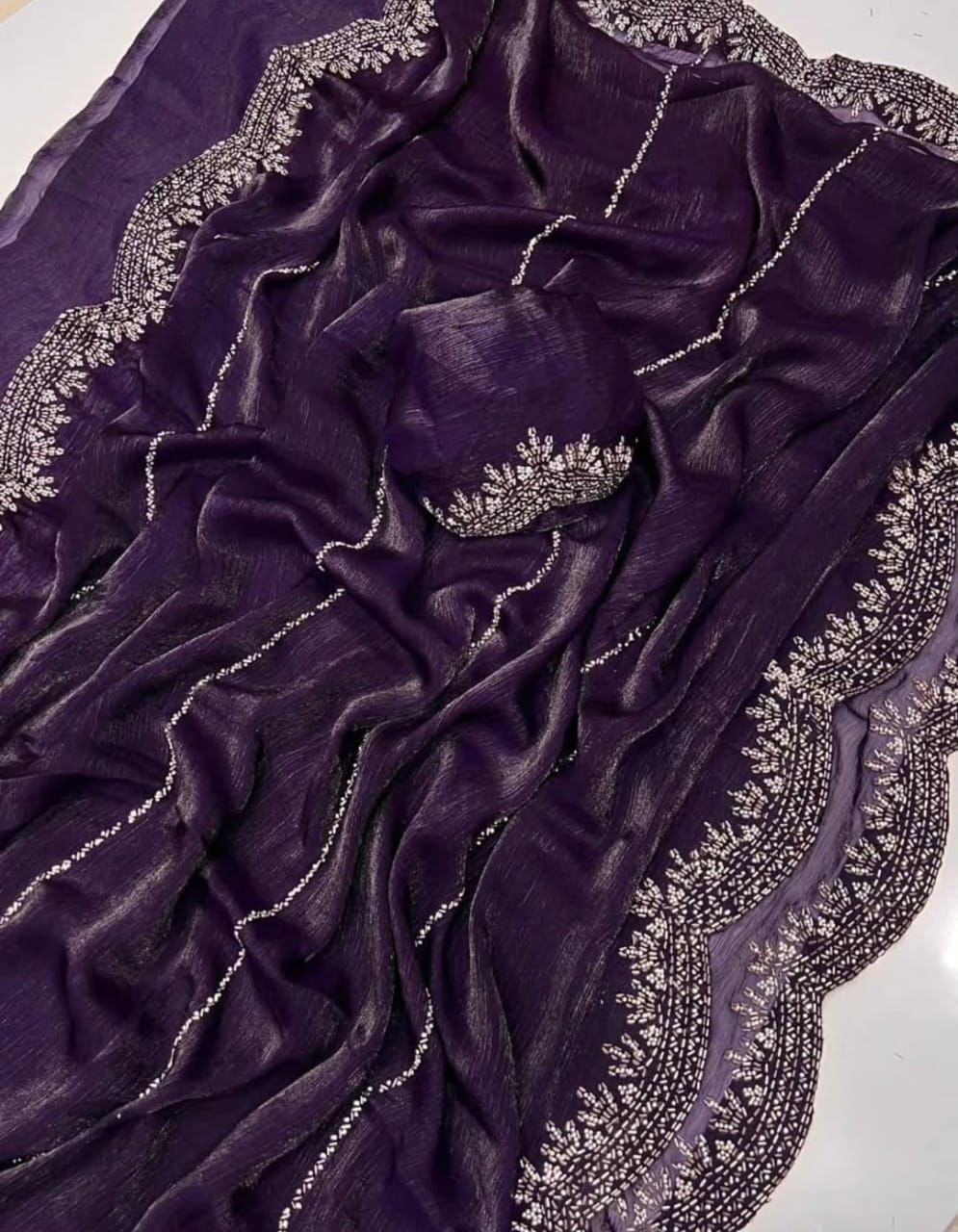 Fendy Chiffon saree with Jar khan Dimond Work
