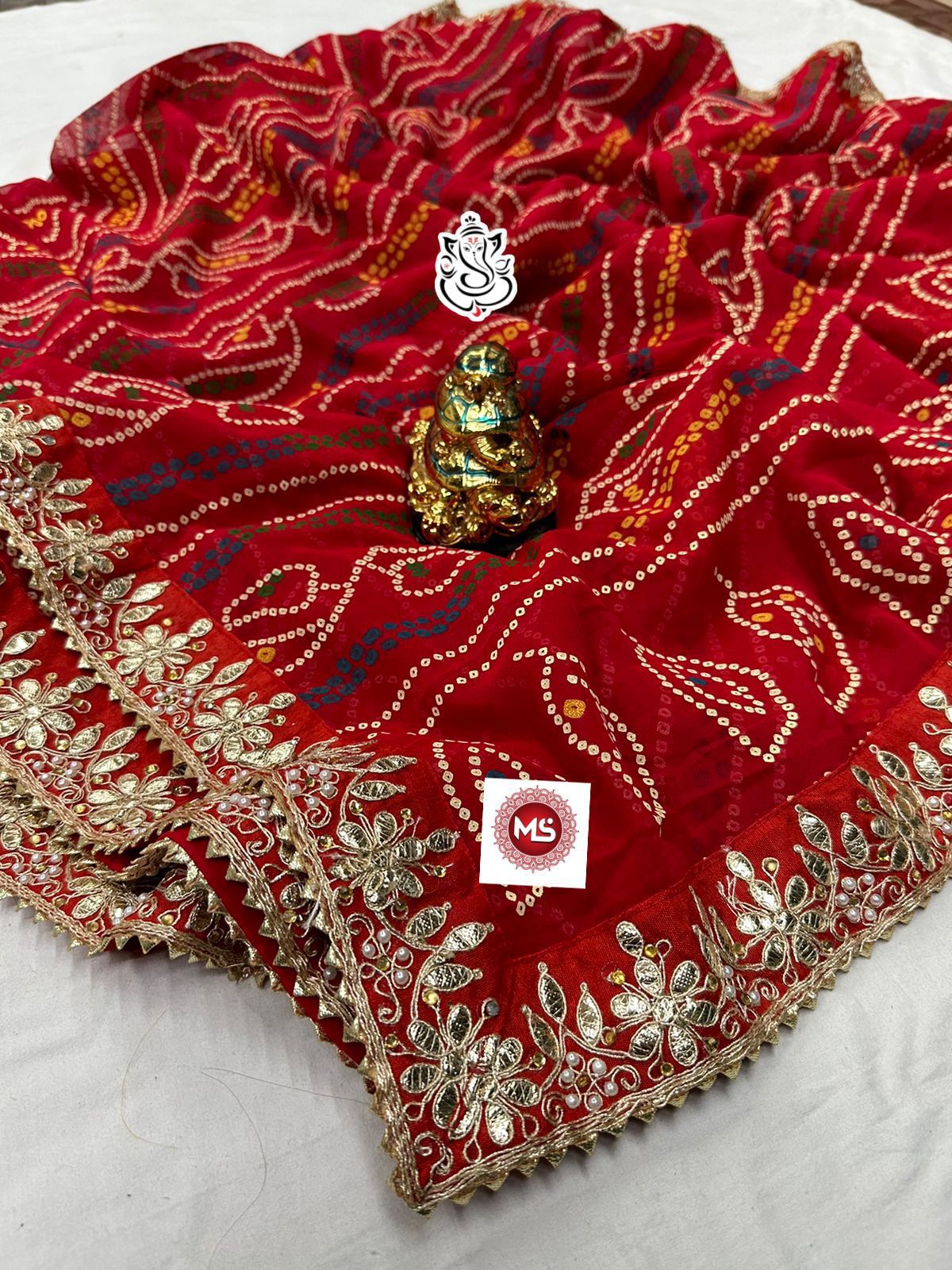 Georgette original khadi print saree with heavy gota patti lace work