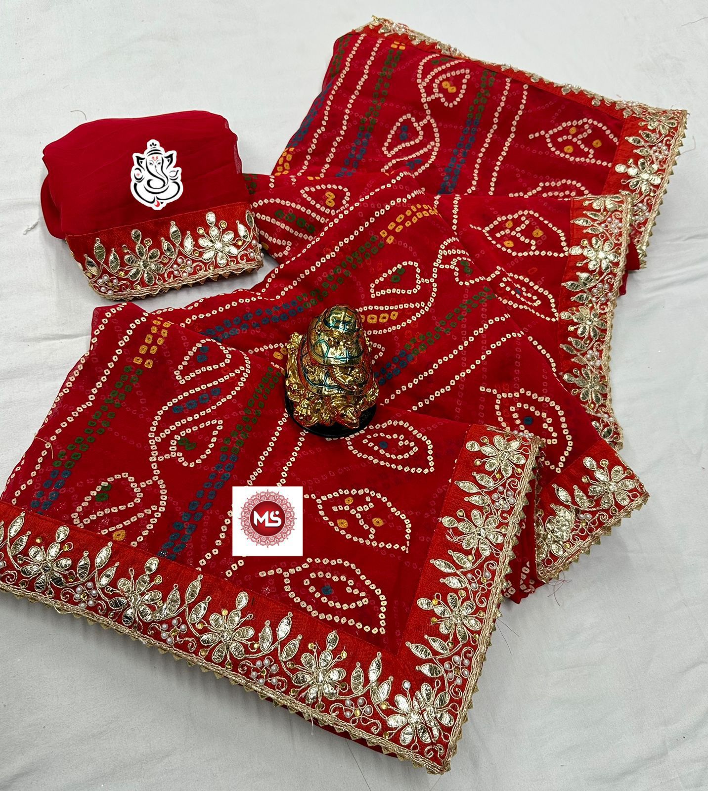 Georgette original khadi print saree with heavy gota patti lace work