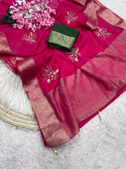 Simar silk with rich pallu & Attractive exclusive cutdana hand work