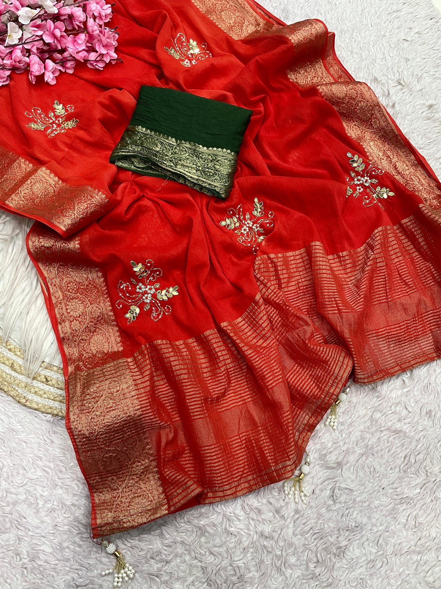 Simar silk with rich pallu & Attractive exclusive cutdana hand work