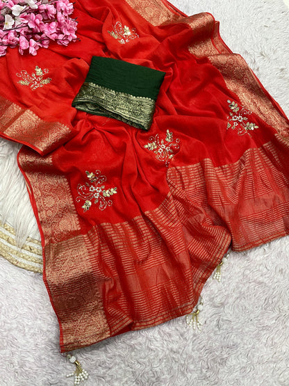 Simar silk with rich pallu & Attractive exclusive cutdana hand work