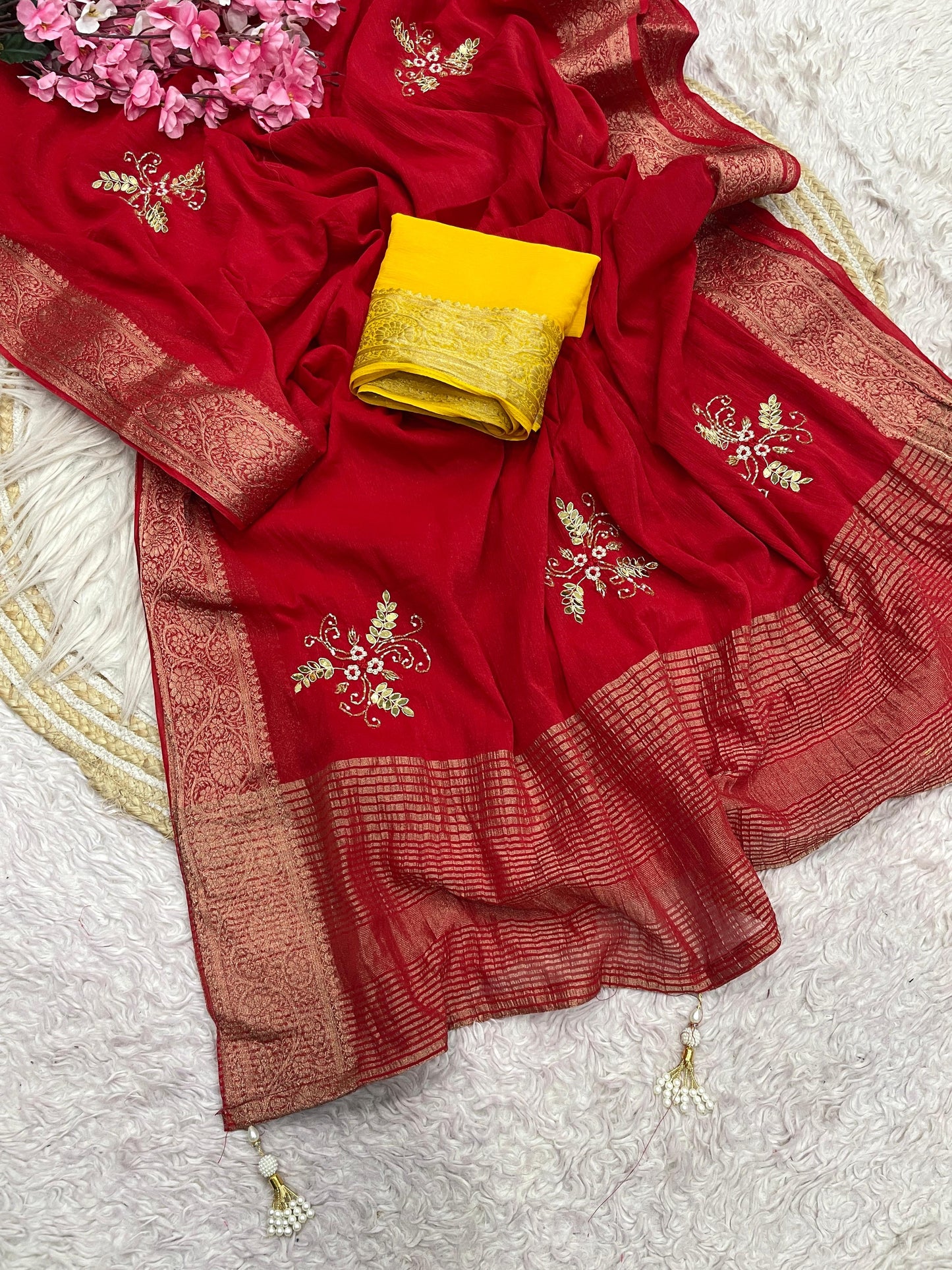 Simar silk with rich pallu & Attractive exclusive cutdana hand work