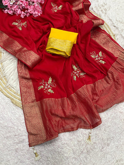 Simar silk with rich pallu & Attractive exclusive cutdana hand work