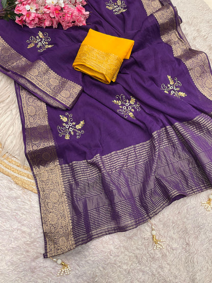 Simar silk with rich pallu & Attractive exclusive cutdana hand work