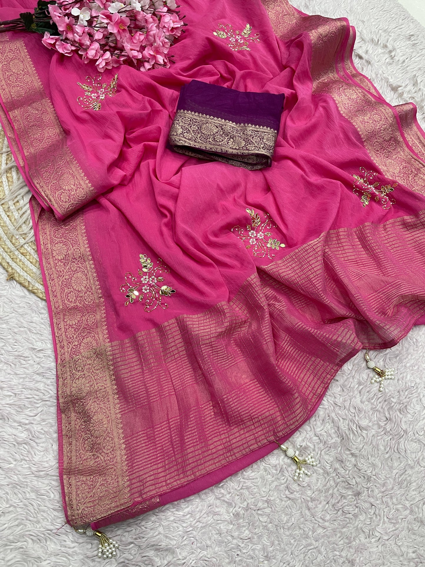 Simar silk with rich pallu & Attractive exclusive cutdana hand work