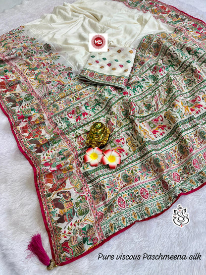 viscose Paschmeena silk saree