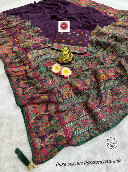 viscose Paschmeena silk saree