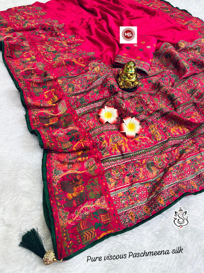 viscose Paschmeena silk saree