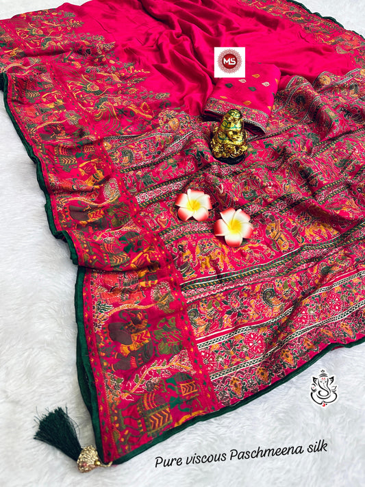 viscose Paschmeena silk saree