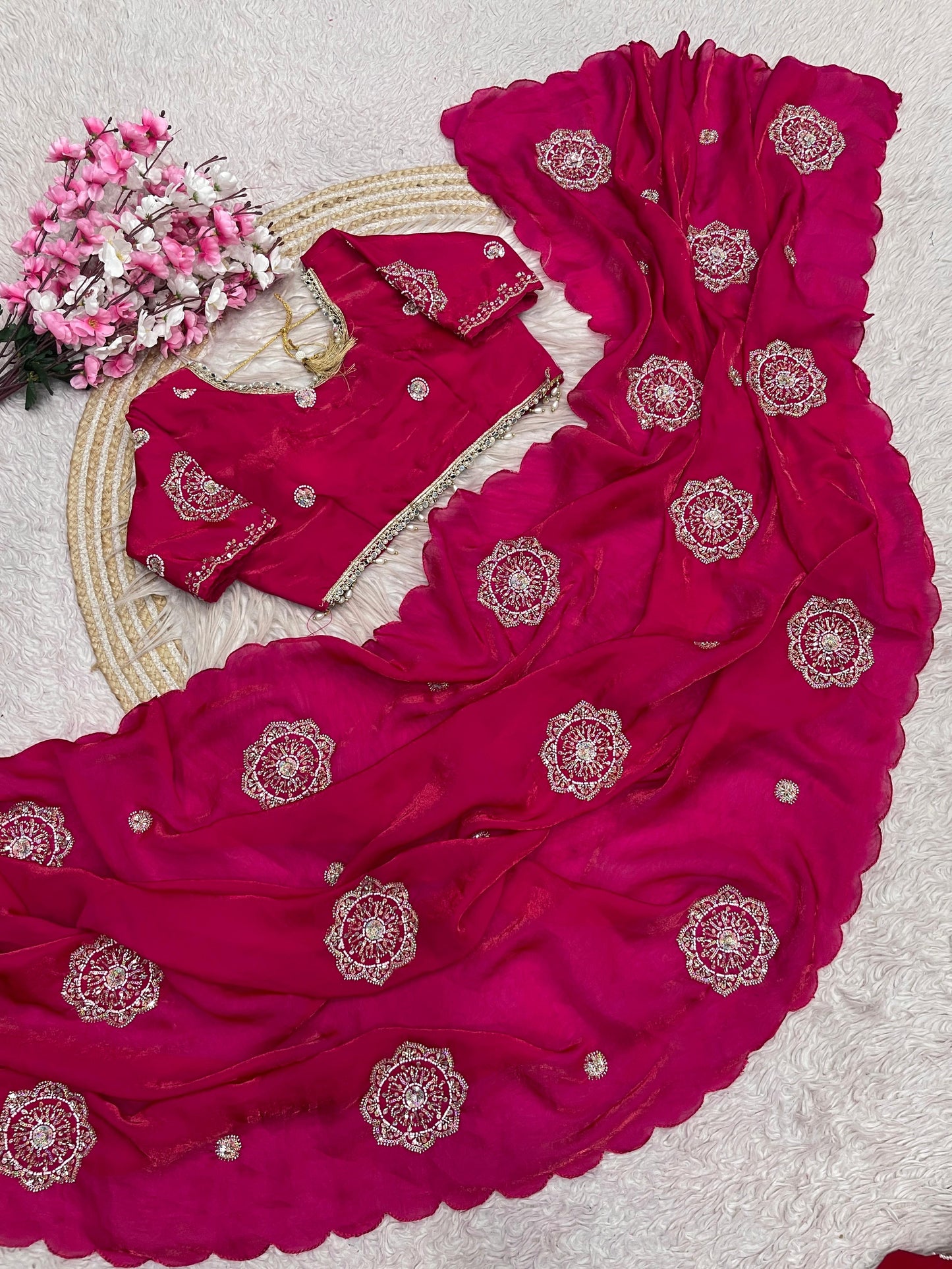 Fandy sattin Fabric With Brits Work Saree