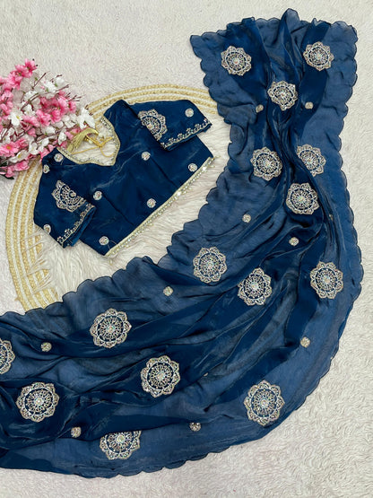 Fandy sattin Fabric With Brits Work Saree